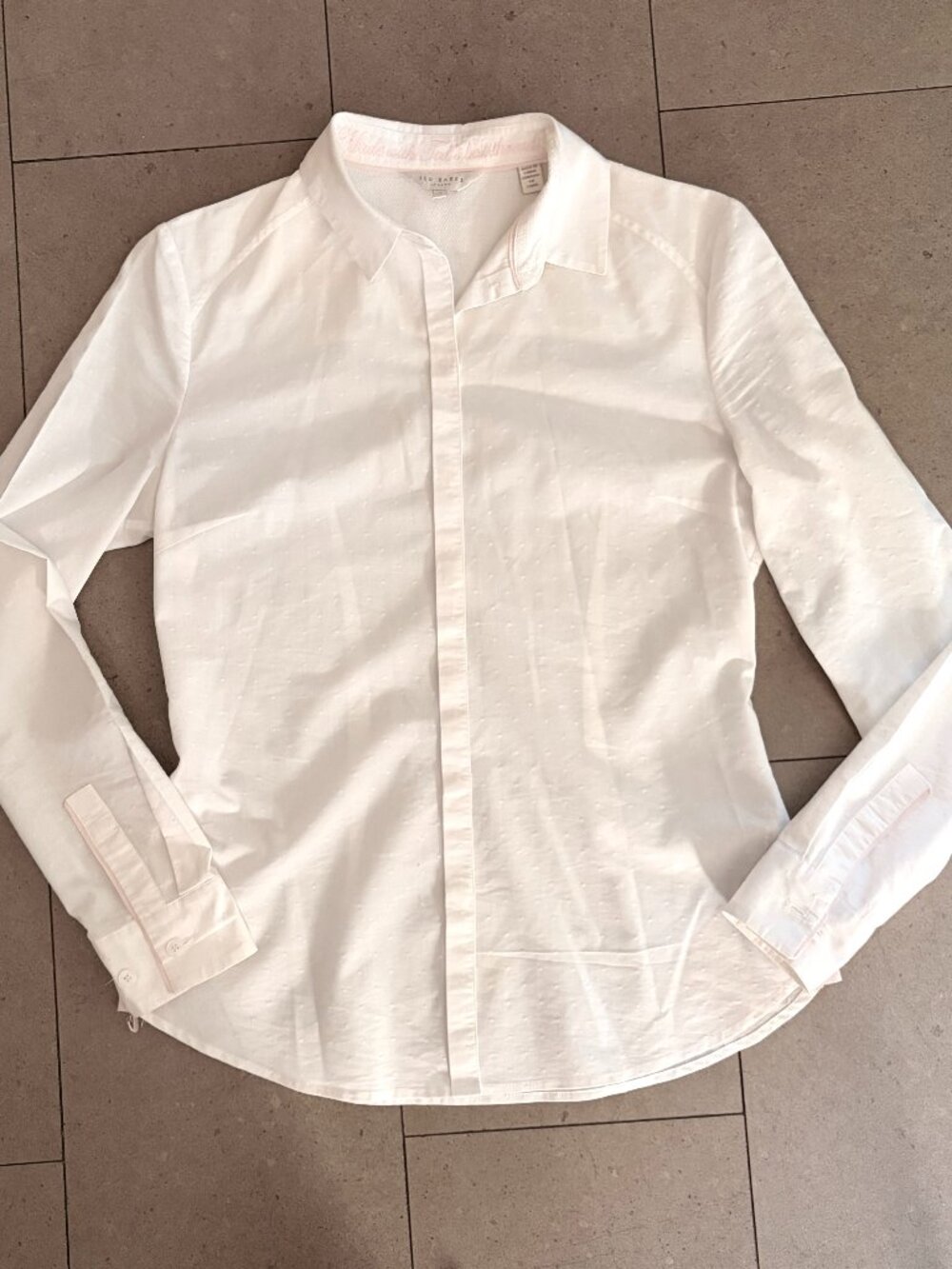Ted Baker White shirt blouse Textured cotton-pink contrast trim-Size 4